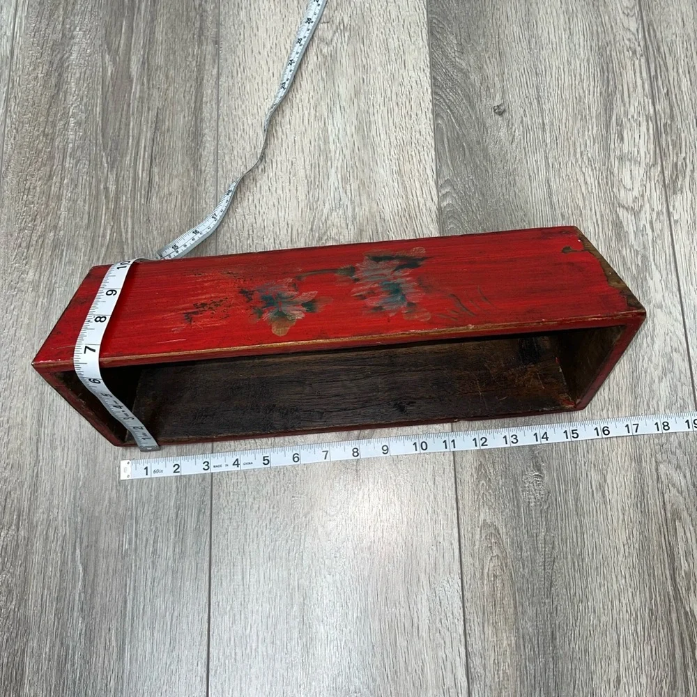 NWT Decorative Box Chinese Jewelry Box Decorative Red Floral Elongated Box - Picture 7 of 16